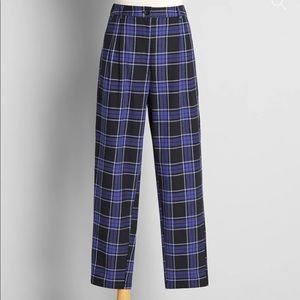 Black and Blue Plaid Trouser Pants